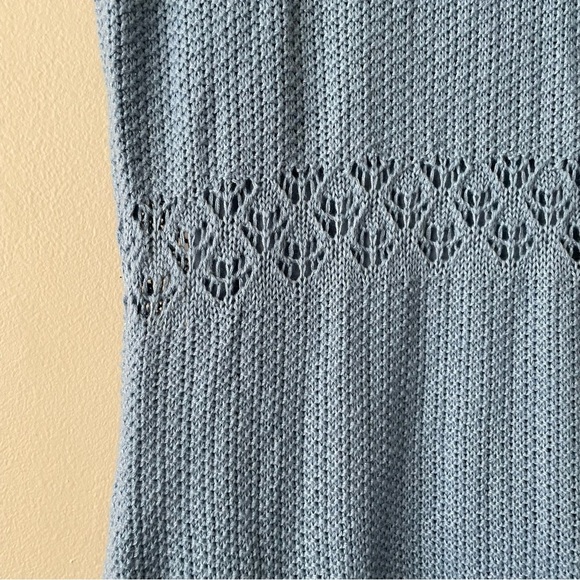 Absolutely Famous Light Blue Short Sleeve Knit Crochet Maxi Bodycon Dress - Picture 10 of 10